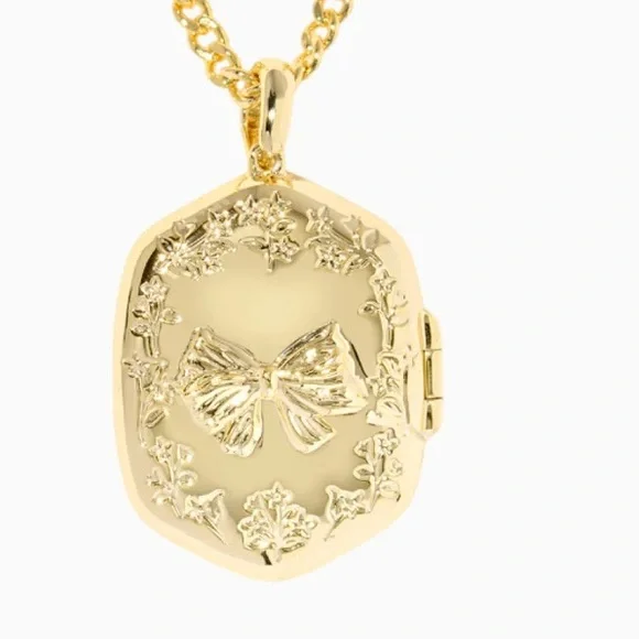 LoveShackFancy x Kendra Scott blooming heirloom pink locket gold bow necklace - Picture 6 of 9